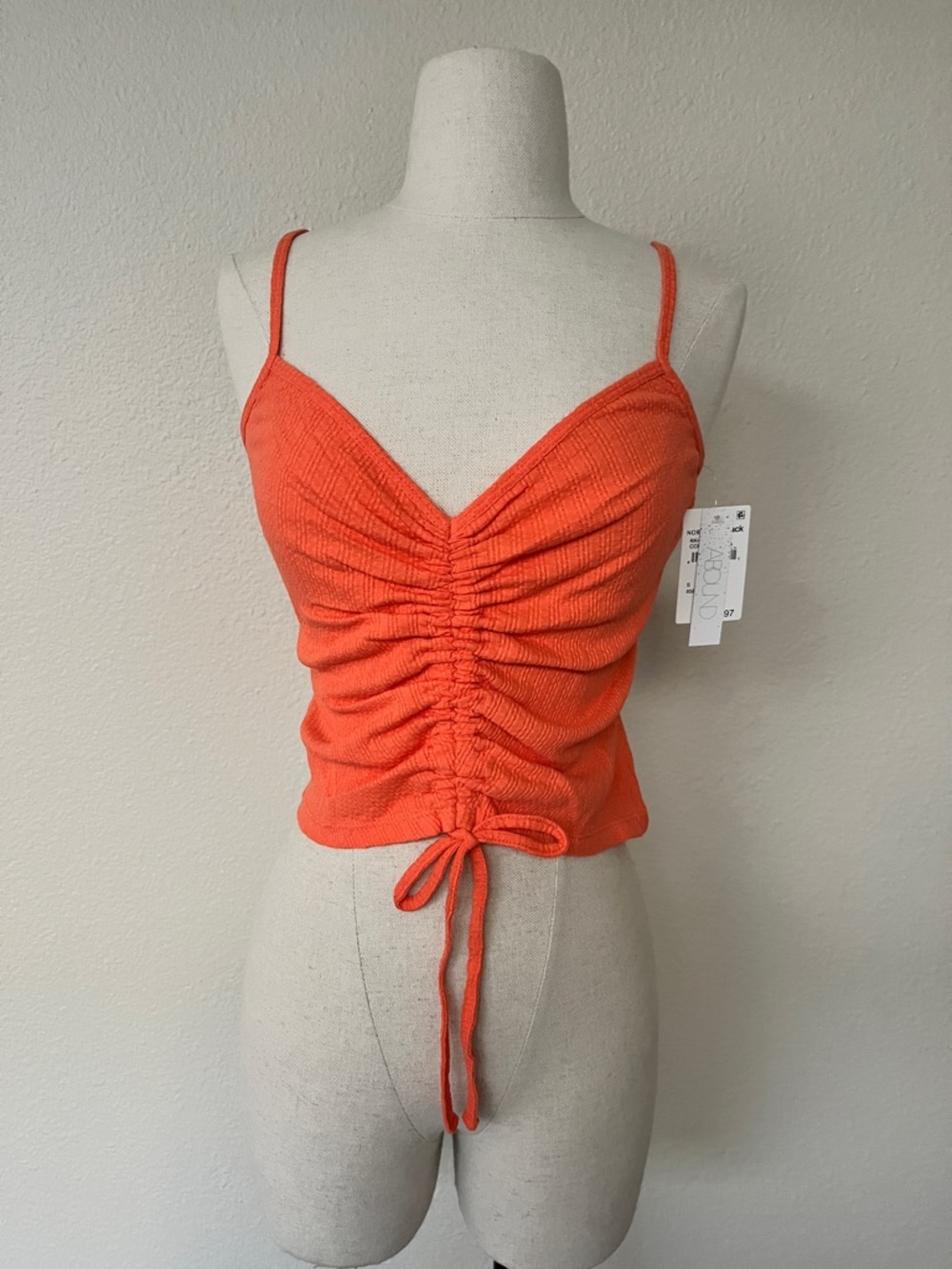 NWT Abound Coral Ruched Drawstring V-Neck Tank Top, size Small
